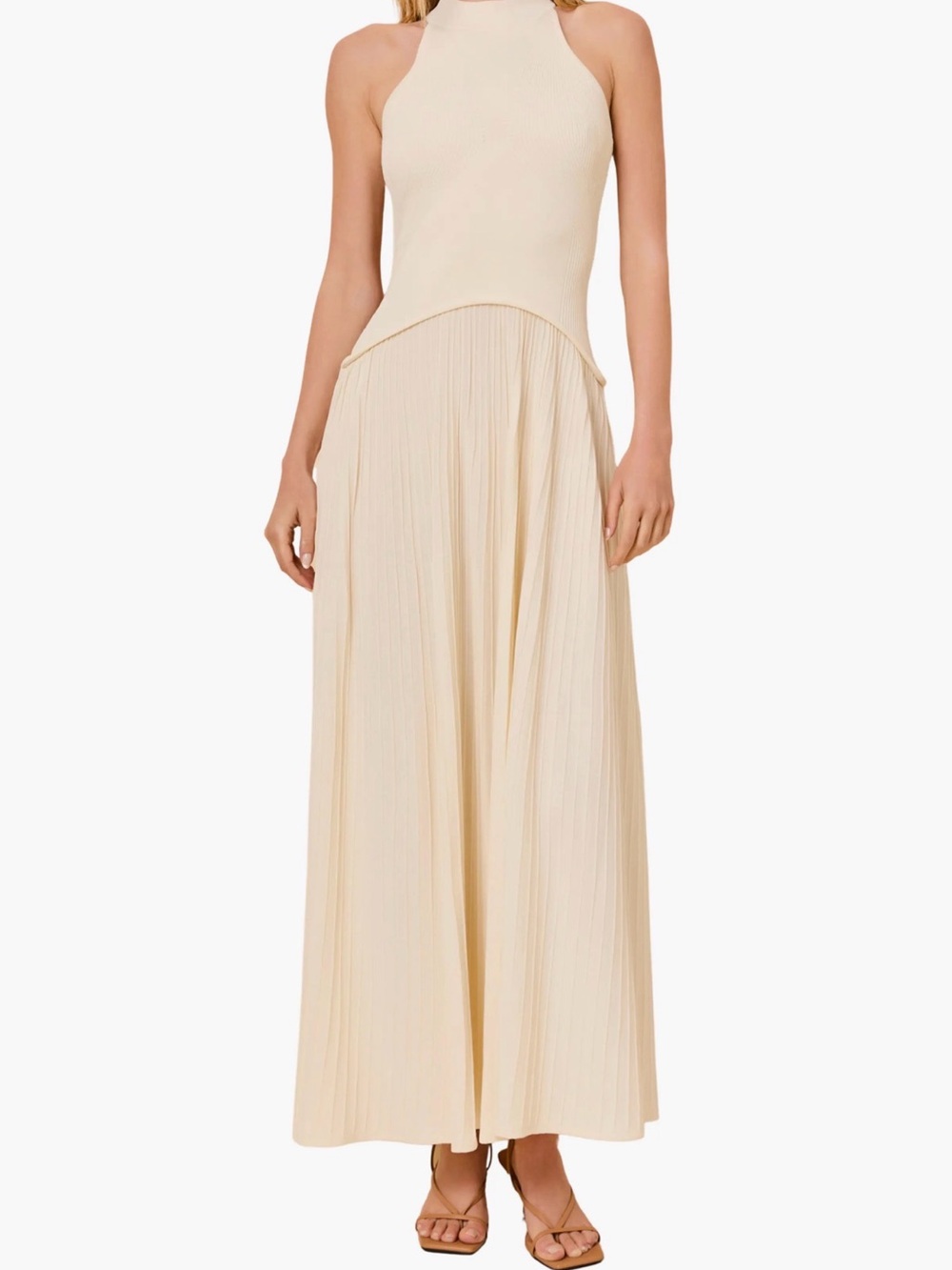 SOLID & STRIPED Cream Halter Pleated Maxi Dress